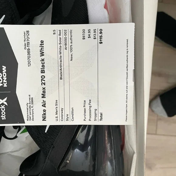 Nike Air Max 270 Black and White Sneakers - Picture 8 of 8